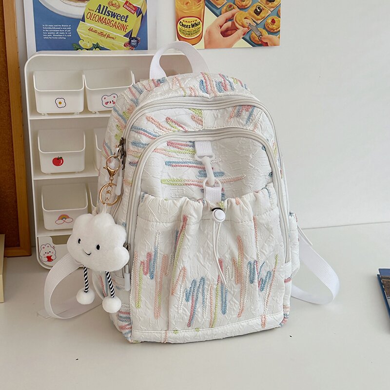 白色书包女初中生用的双肩背包简约高颜值ins学生用大容量双肩包