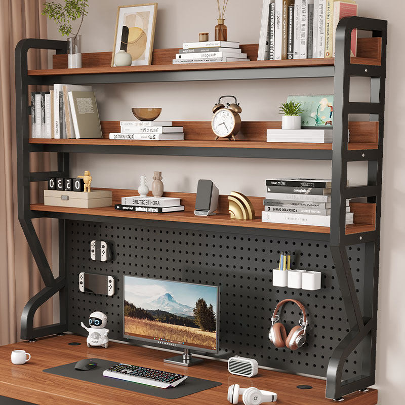 桌面置物架办公桌书架一体靠墙可移动学生电脑桌上收纳洞洞板书架