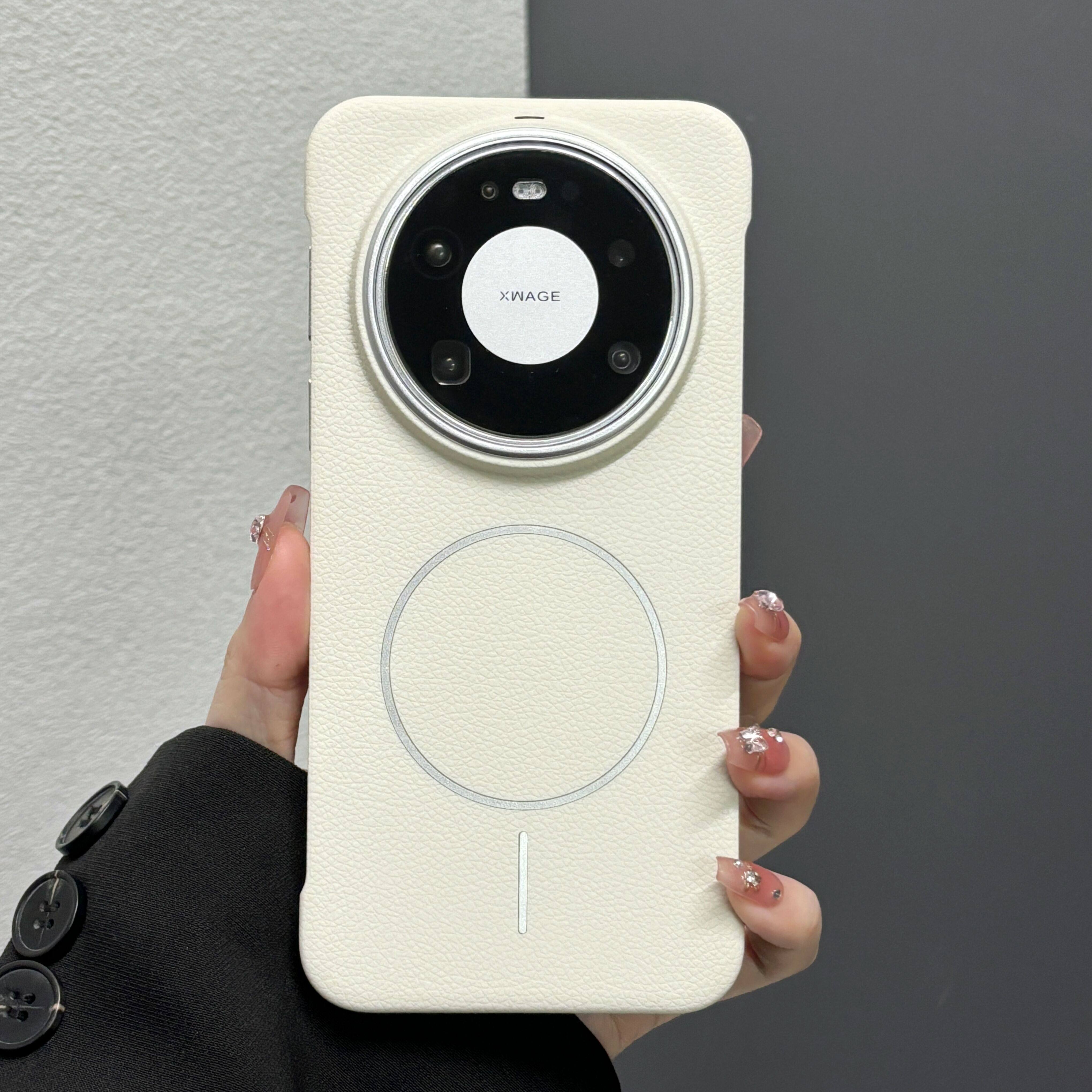 高级感磁吸荔枝皮纹无边框半包适用华为Mate80promax手机壳超薄Mate70Air月光白Mate70pro优享版男女