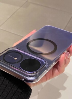 适用华为nova15ultra手机壳磁吸新款华为nova15pro超薄透明大孔轻奢透彩硬壳ins保护套硬壳少女心天蓝色防摔