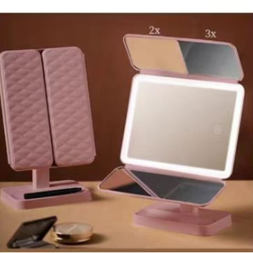 智能led化妆镜带灯台式卧室三折叠台式补光贝壳磨砂美妆镜子