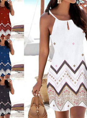 9558#2020亚马逊欧美女装夏季新款定位花吊带修身无袖A字裙