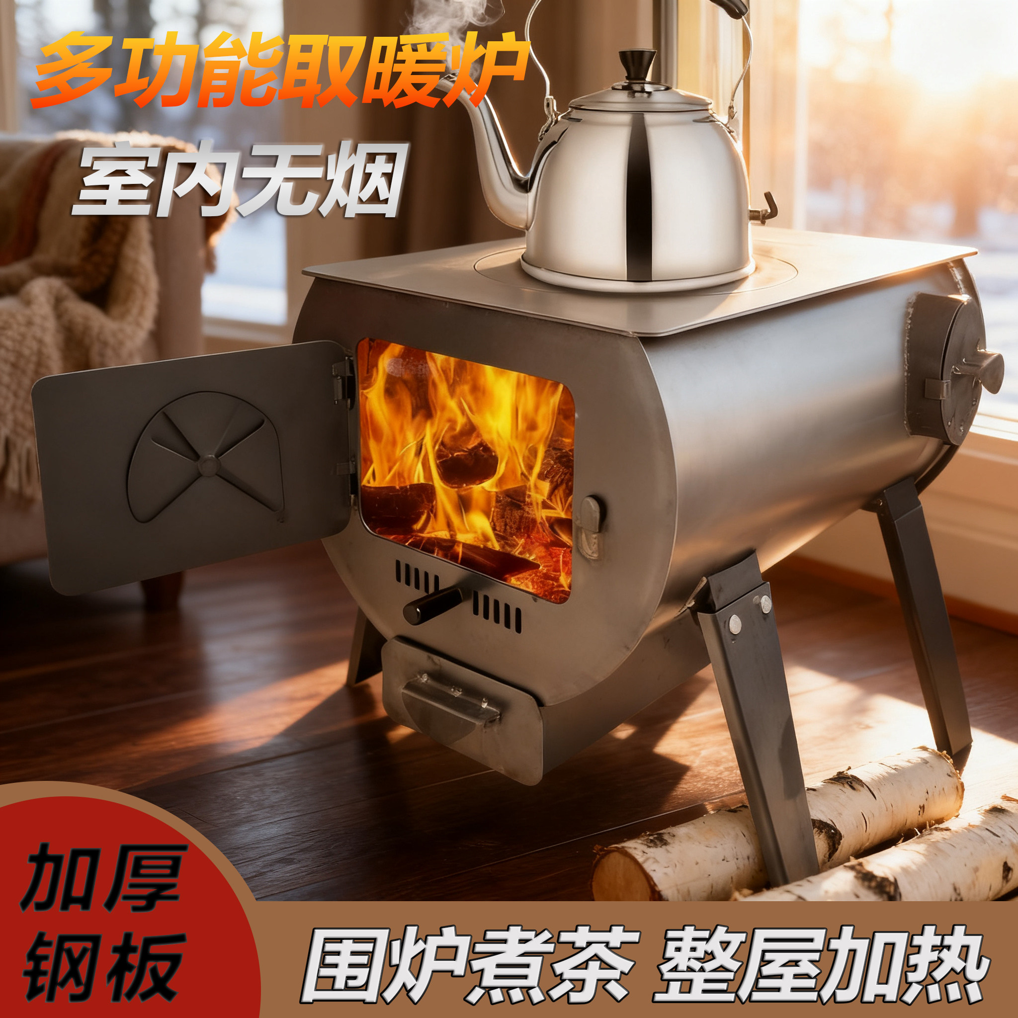 柴火取暖炉冬天室内柴煤两用炉子图片