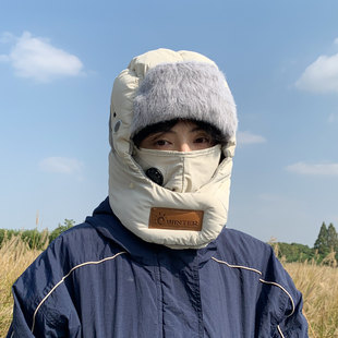 防寒面罩雷锋帽棉帽子男款电动车防风帽加厚骑车保暖东北围脖一体