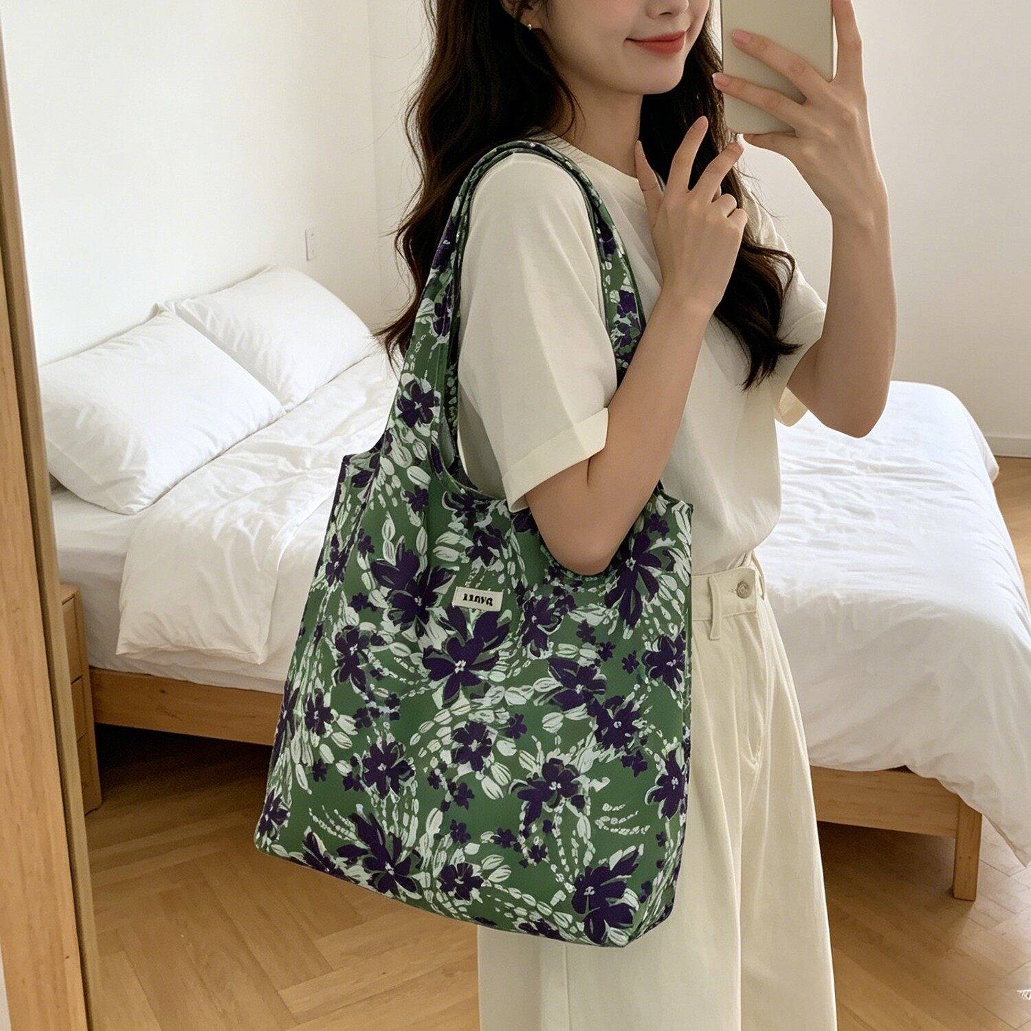 夏季韩版碎花帆布托特包女款薄款
