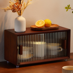 桌面收纳柜实木餐桌水杯茶具置物架咖啡杯子收纳盒防尘厨房收纳柜