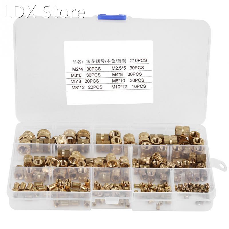 210pcs/Lot Brass Cylinder Knurled Threaded Round Insert M2 M