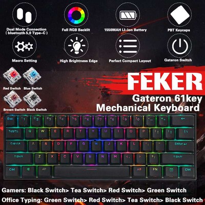 FEKER 61Keys bluetooth Dual Mode Mechanical Keyboard 1.68 m
