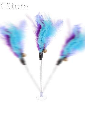 Cat Toys Feather Stick Spring Suction Cup Pet Teaser Funny I