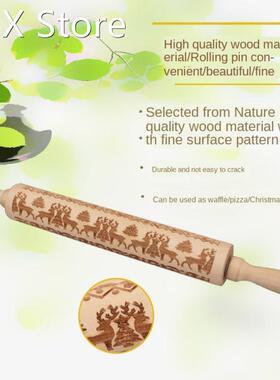 Christmas Embossing Rolling Pin Baking Cookies Noodle Biscui