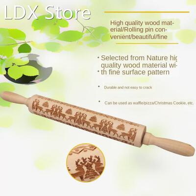 Christmas Embossing Rolling Pin Baking Cookies Noodle Biscui