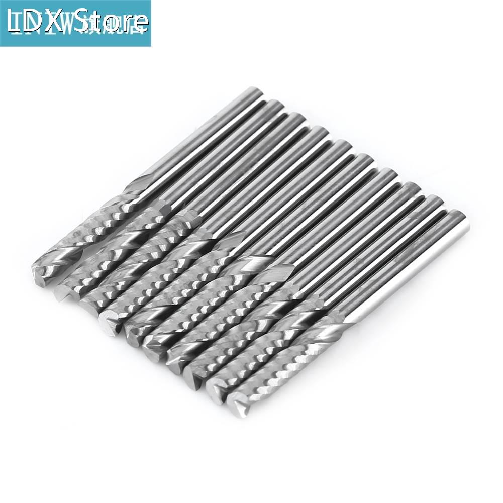 10pcs Tungsten Carbide Endmill Single Flute Spiral CNC Route