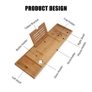 Extendable Bamboo Bathtub Tray Caddy Wooden Bath Organizer R