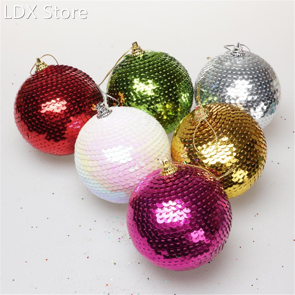 1PC Christmas Sequin Glitter Baubles Balls Xmas Tree Ornamen