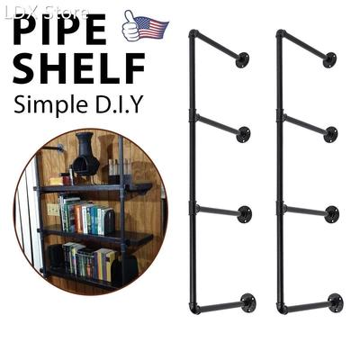 2Pcs 4 Tier DIY Industrial Retro Bookshelf Wall Mounted Stor