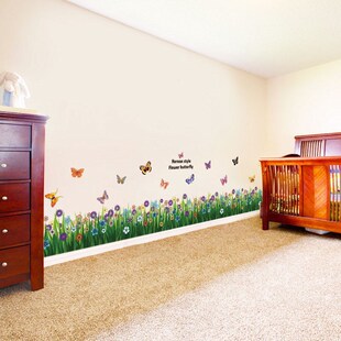 Flowers Grass Fence Butterflies Wall Stickers Living Room De