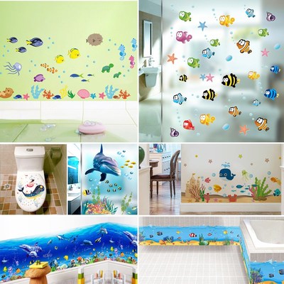Cartoon Fish Sealife Wall Stickers for Kids Room Bathroom Ho