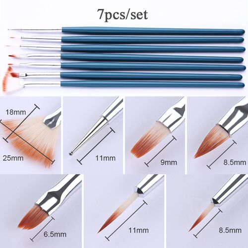 Nail Art Brush Wooden Handle Design Acrylic Builder Flat Cry