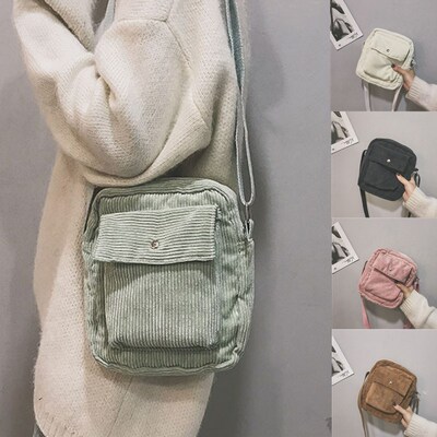 Corduroy College Style Shoulder Bag Messenger Bags Mini Cro