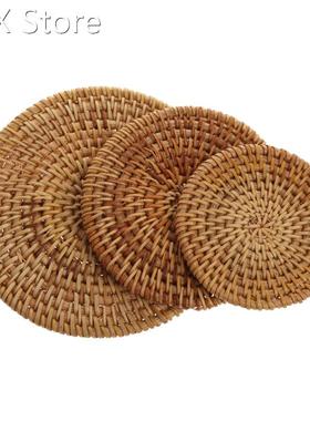 Handmade Rattan Mat Coasters Tea Coffee Drinks Pot Cushion P