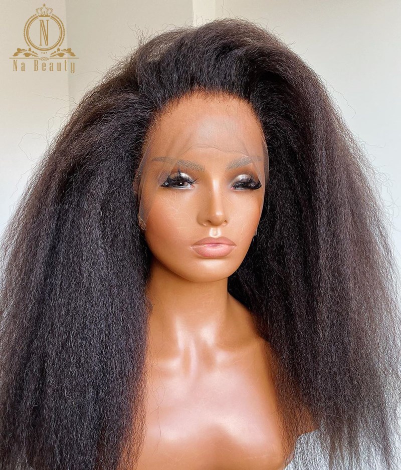 Kinky Straight Human Hair Wigs 360 Lace Frontal Wig Full La