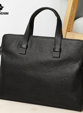 BISON DENIM Genuine Leather Men Bag Business 14'' Laptop Ha