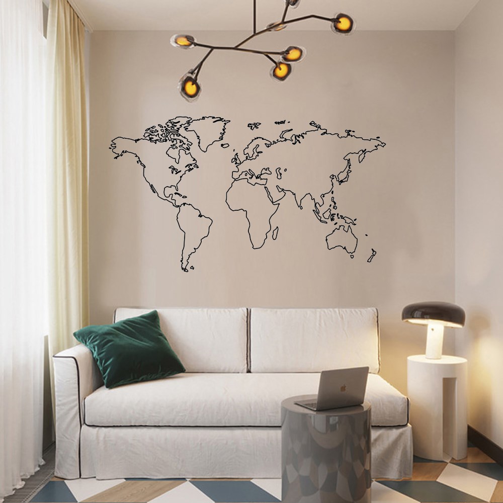 World Map Wall Sticker Globe Outline Modern Art Wall Decals