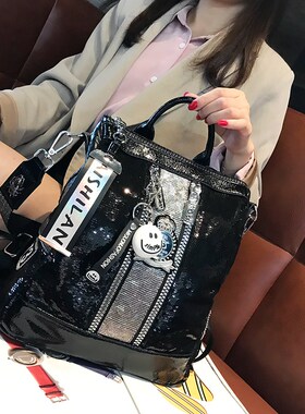 Sequined Backpack Women 2020 New Autumn Winter PU Soft Leat