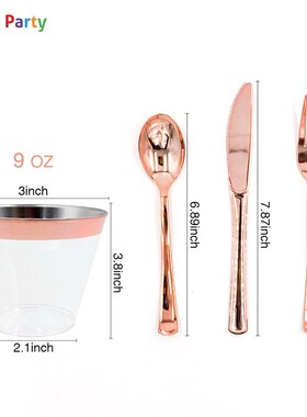 Nicro Rose Gold Cups Plastic Plates Fork Knives Spoons Disp