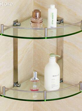 Modern Bathroom Glass Corner Shelf 2 Layer Wall Mounted Shel
