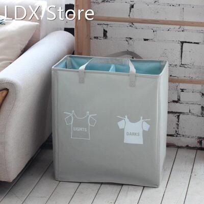 Dirty Clothes Storage Basket Foldable Double Bucket Classifi
