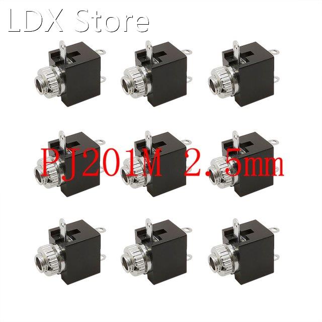 2/5/10Pcs PJ-201M 2.5mm Headphone Socket PJ201M 3 Pin Female