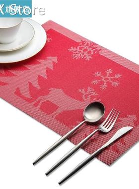 4Pcs/Set Christmas Table Mat Heat Resistant Placemats PVC Ta