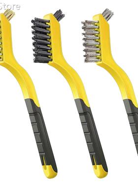 3 Pcs Wire Brush Set Nylon/Brass/Stainless Steel Bristles wi