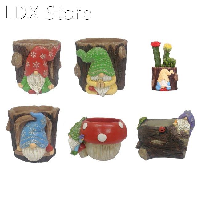 New Resin Gnome Flower Pot Succulent Plant Pots Dwarf Elf C