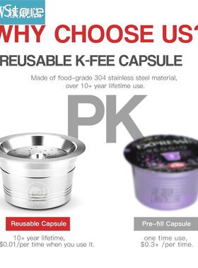 Reusable Steel Coffee Cup for K-Fee Caffitaly with Plastic S