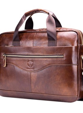 BULLCAPTAIN Genuine Leather Men'S Briefcase Vintage Busines