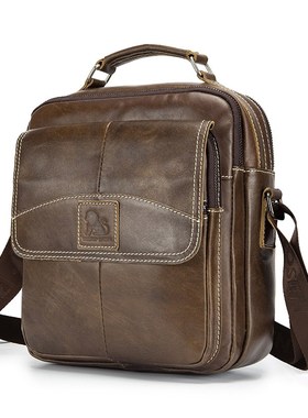 LAOSHIZI Oil Leather Shoulder Bag Crossbag Male Genuine Lea