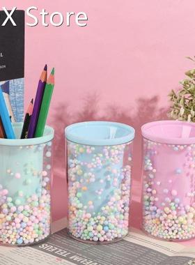 Large Capacity Rounded Shape Pencil Case Cute Pink Transpare