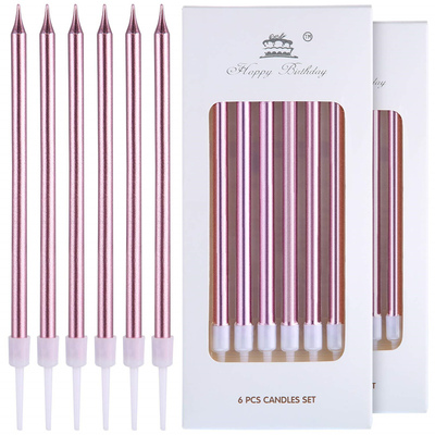 6 Pcs Long Thin Cake Candles Metallic Birthday Candles Long