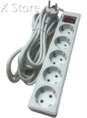 EU RUS Plug 5AC/3AC Outputs 4.8M Extension Cord EU Socket El