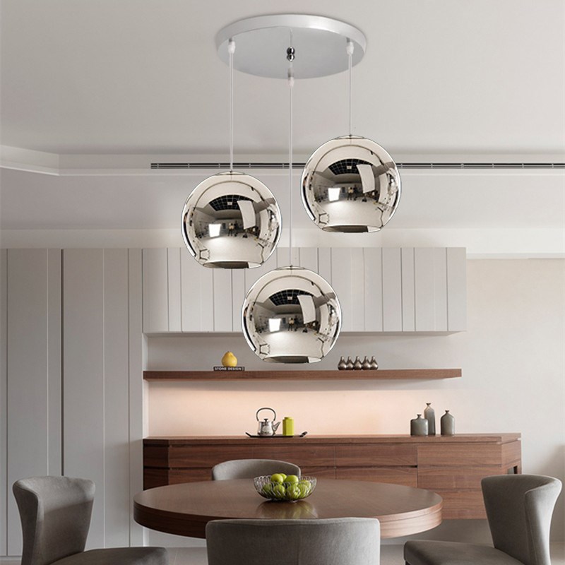 3X Silver Glass Modern Pendant Lights Kitchen Island Pendant