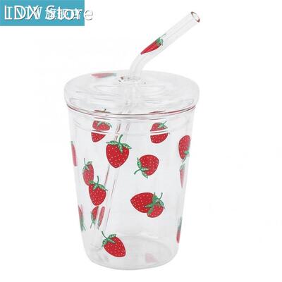 Heat-Resisting Clear Strawberry Pattern Double Coffee Mugs J