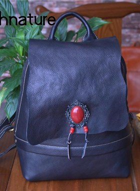 Johnature Vintage Nature First Layer Cow Leather Bagpack Wo