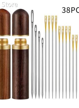 Wooden Needle Case With 12 Self Threading Needles Sewing Emb