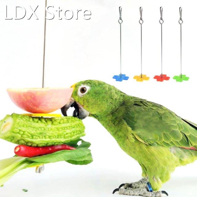 2 Size Parrot Fruit Fork Spear Holder Feeding Birds Hang Cag
