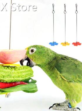 2 Size Parrot Fruit Fork Spear Holder Feeding Birds Hang Cag
