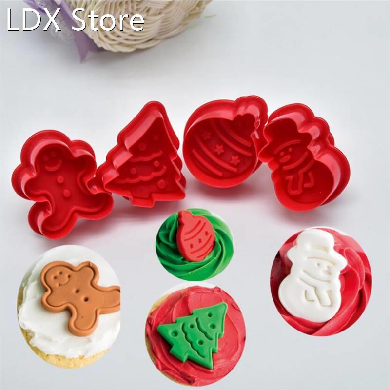 4pcs Stamp Biscuit Mold 3D Cookie Plunger Cutter Pastry Deco