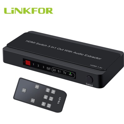 LiNKFOR 4K 3  Port HDMI Switch with Audio Extractor 3x1 HDM