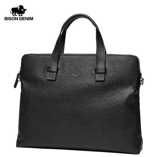 Bison Denim Cowhide Business Briefcase Genuine Leather Men
